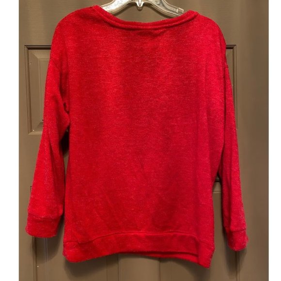 Moon Collection red sweater w/ shoulder studs sz M - Picture 6 of 6